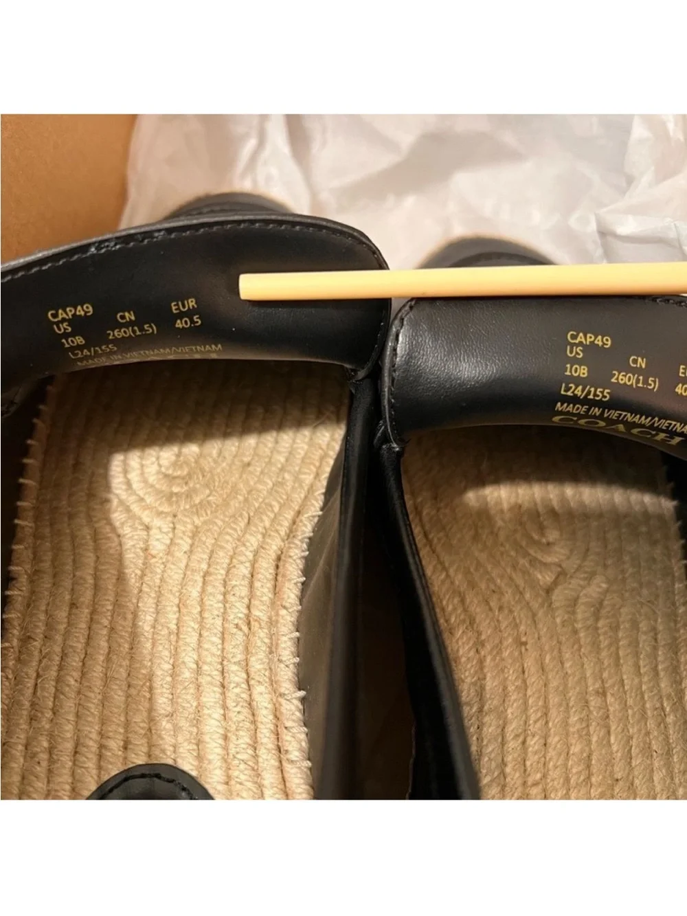 COACH Camilla Black Leather Espadrille Flats New In Box Size 10
